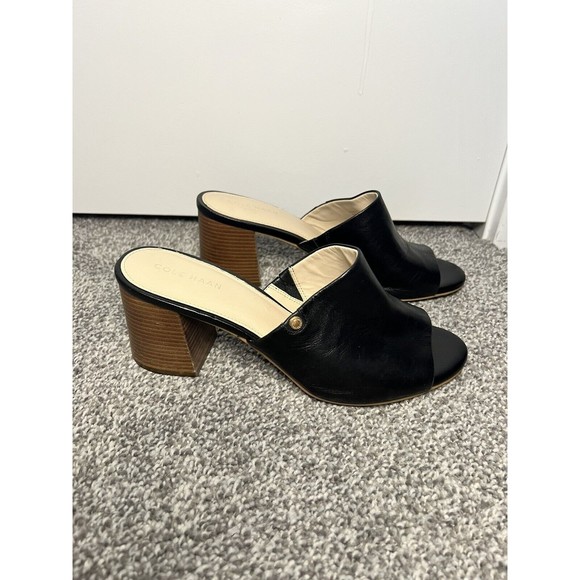 Cole Haan Daina Stacked Chunky Heel Mules Open Toes Leather Casual Modern Size 7 - Picture 5 of 12